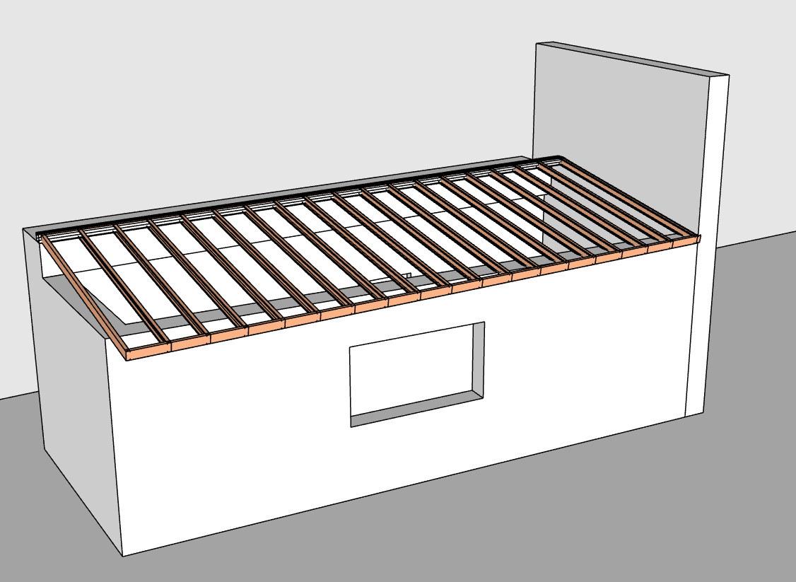 Vista 3D del panelizado de un entrepiso de Steel Framing