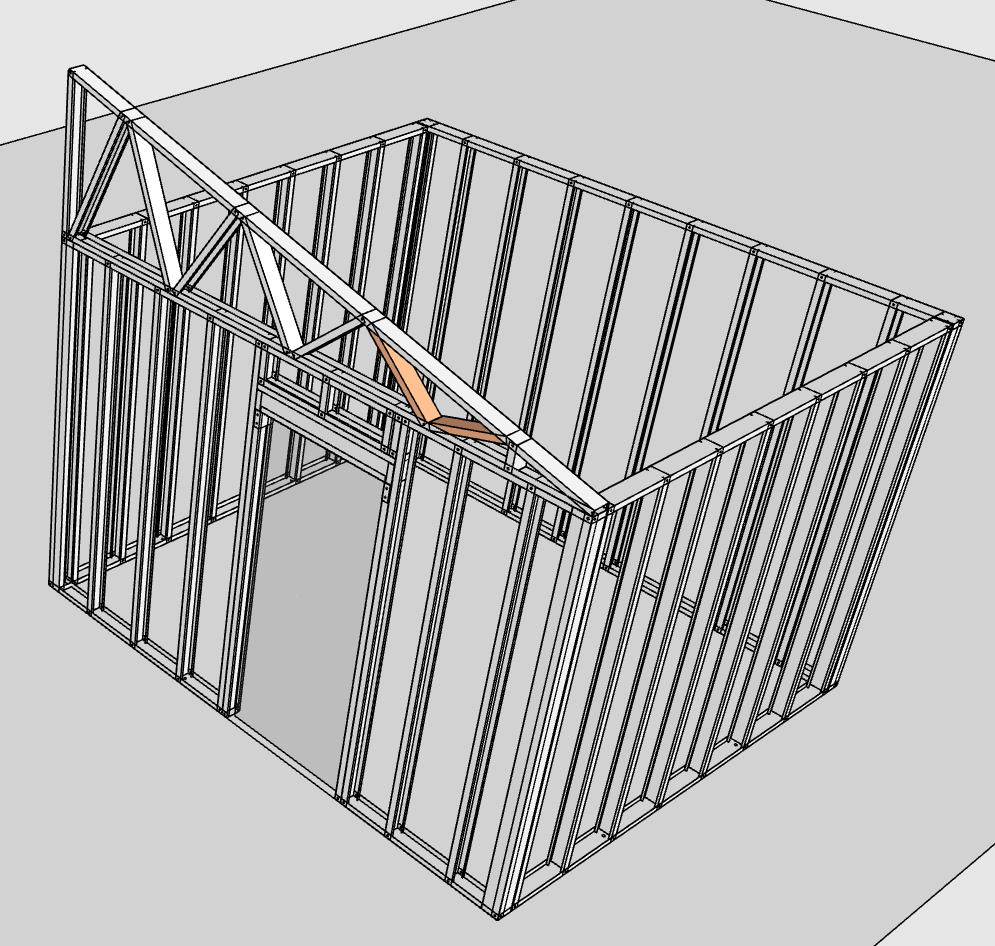 Modelo 3D de una estructura de Steel Framing panelizada con muros y cubierta